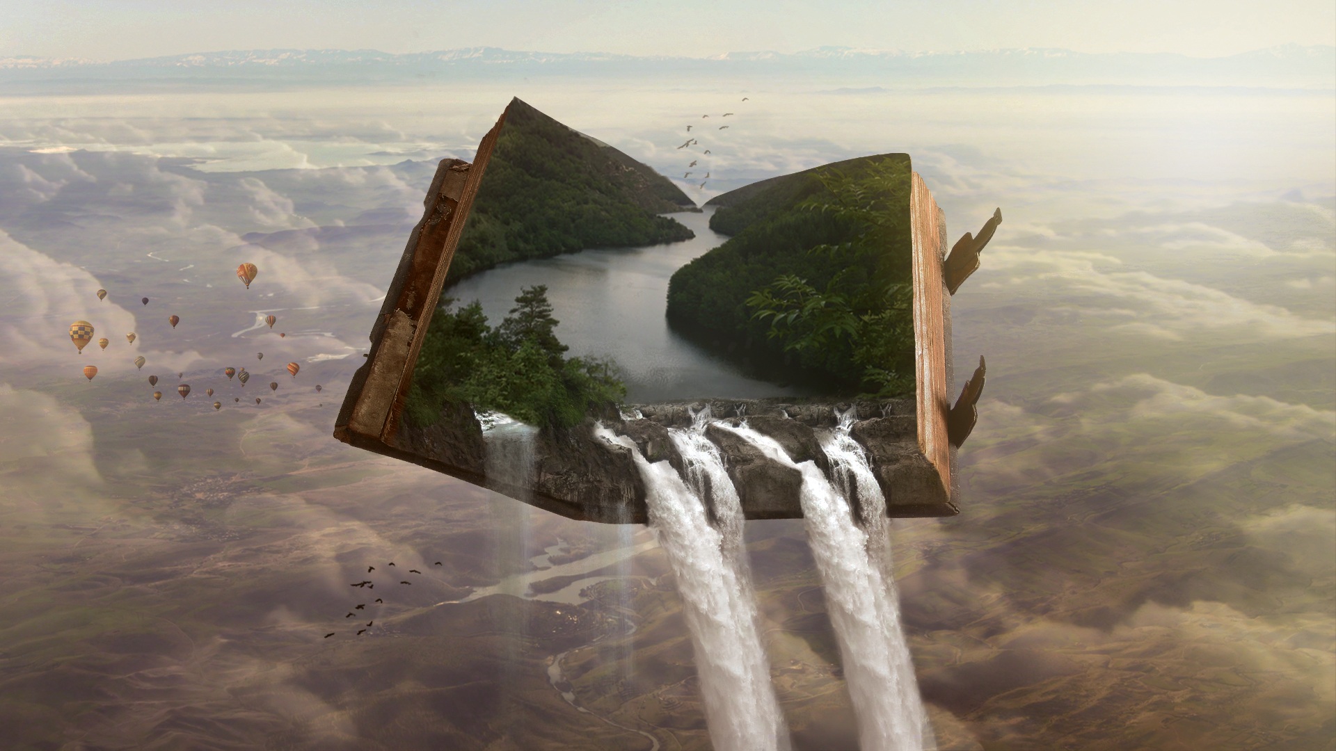 open book showing landscape in 3D