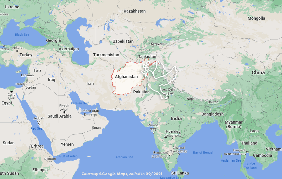 Map of Asia showing Afghanistan and a dove of peace