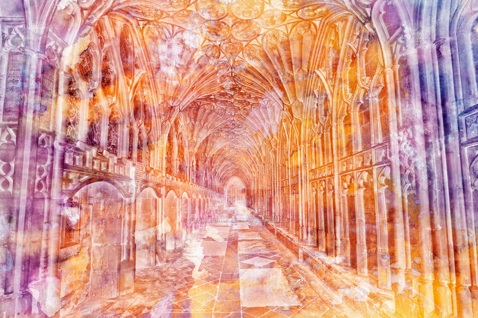 image of monastery hall in watercolour