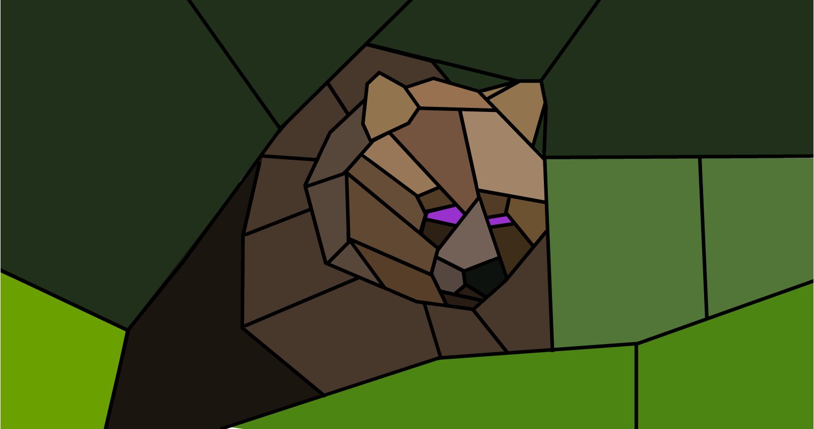 drawing of a schematic bear on green background
