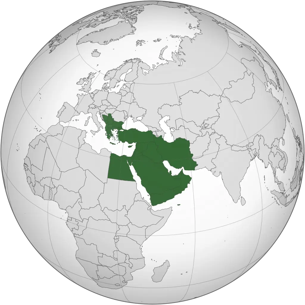Picture of near east region on drawing of globe