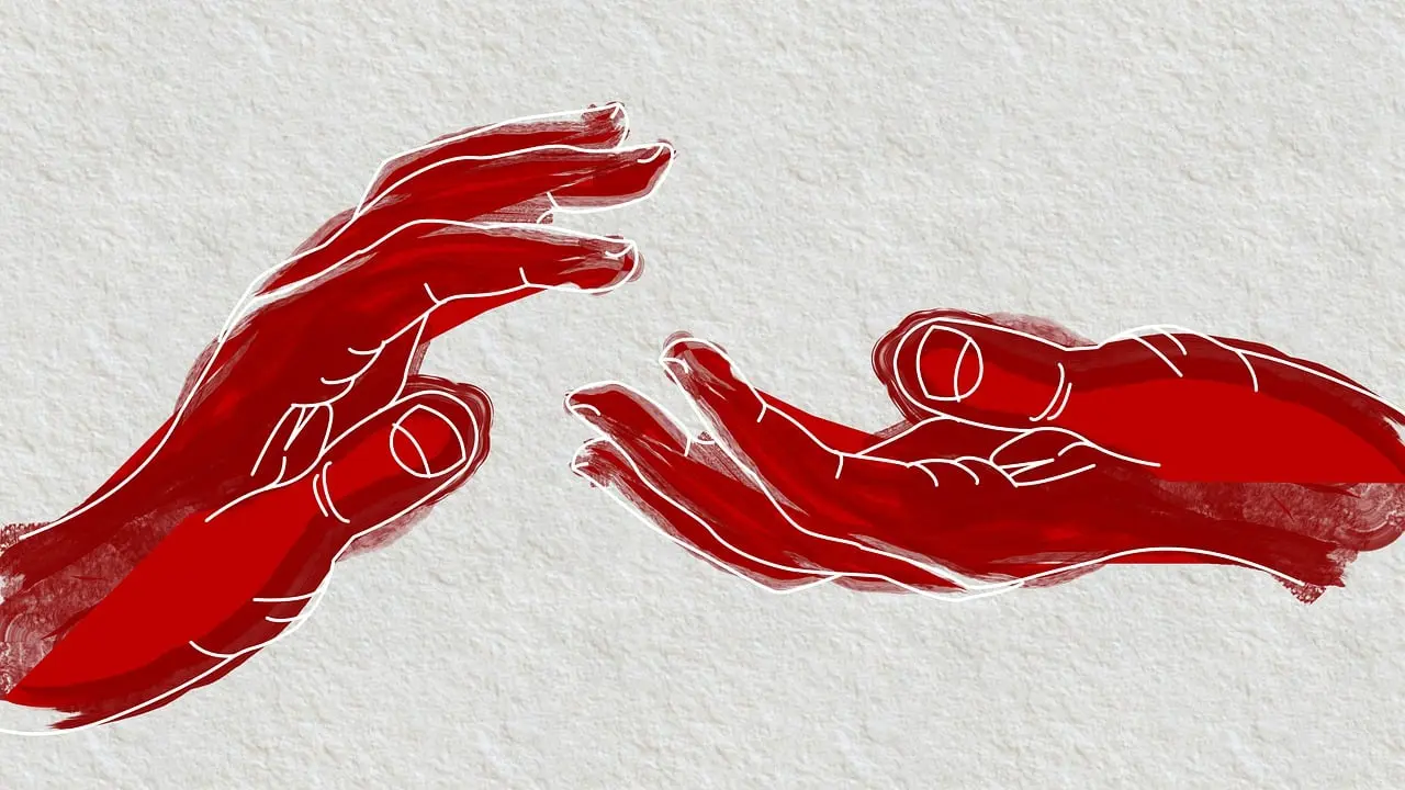 Drawing of two hands close to each other, reaching out.