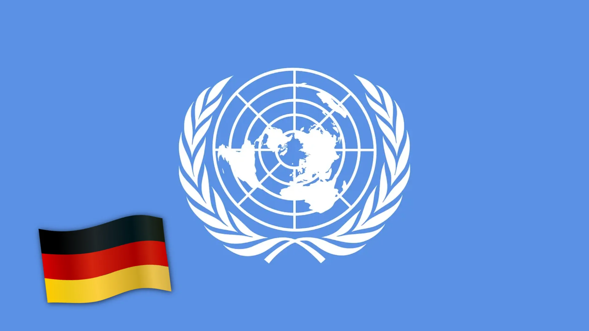 The logo of the United Nations and the German flag to the left and below it.
