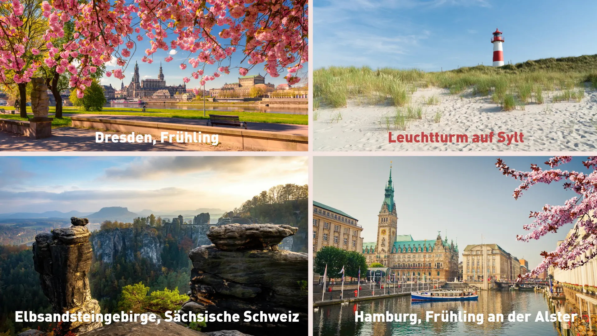 Collage von deutschen Landschaften in Nord, Süd, Ost und West
