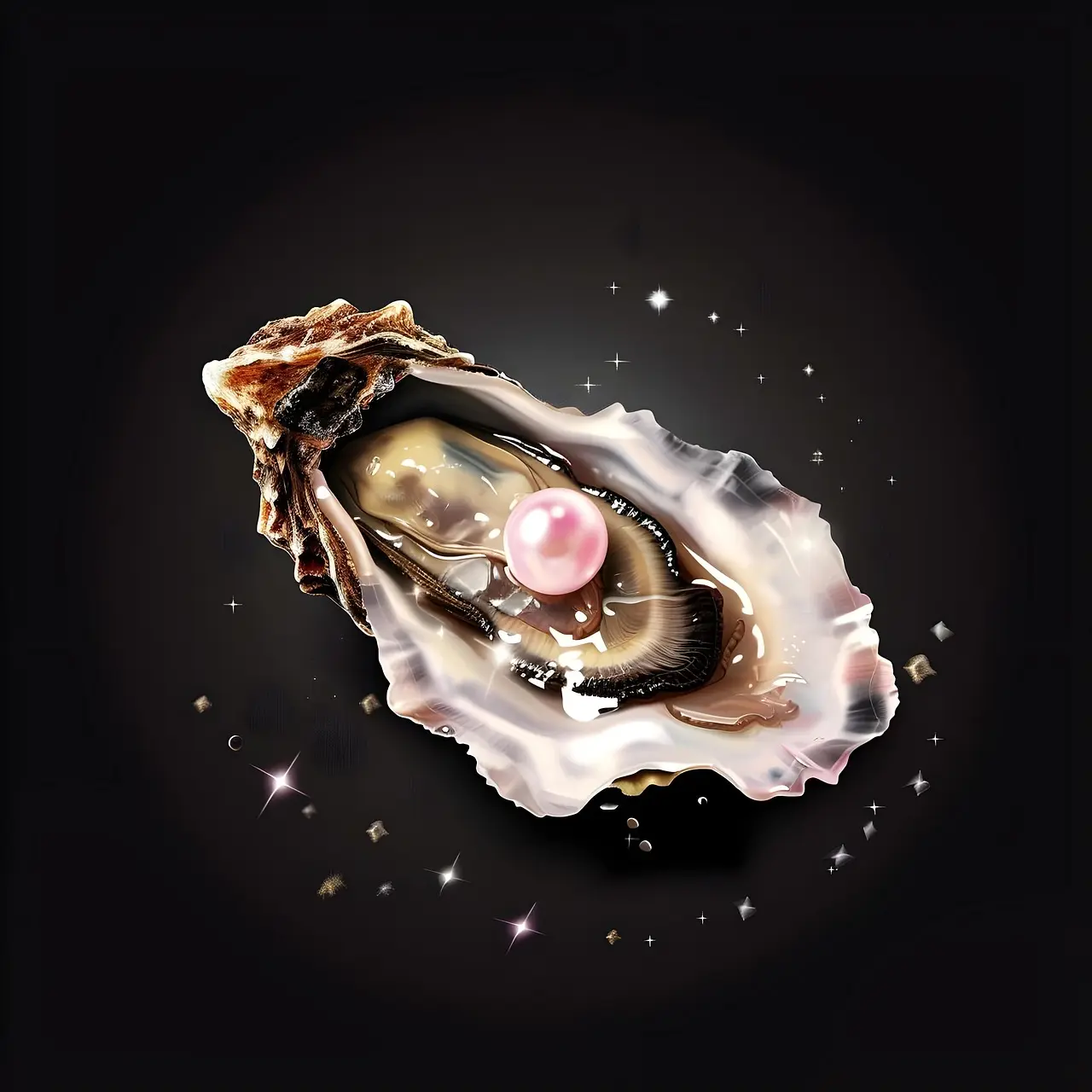 Oyster with a pink pearl inside